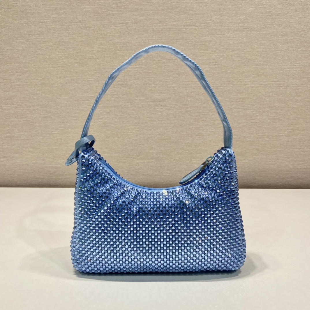 Prada Mini Duchesse And Crystal 2000 Hobo Bag Handbag Blue 1NE515